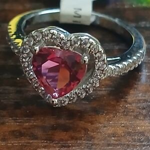 💥 Beautiful Rhodium Plated Size 5 Pink CZ Heart ♥ Ring 😯